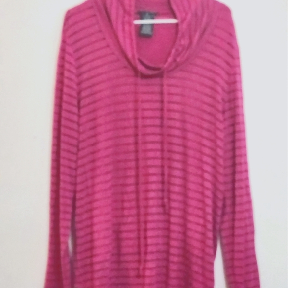 Chelsea & Theodore Top XXL 2XL Pink Striped Cowl Neck Built in Undershirt flowin - Picture 2 of 7